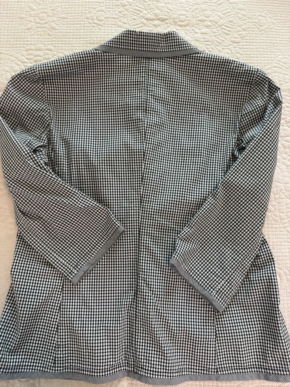 Talbots Boho Size 12 P Black & White Gingham Check Blazer Jacket Stretch Cotton